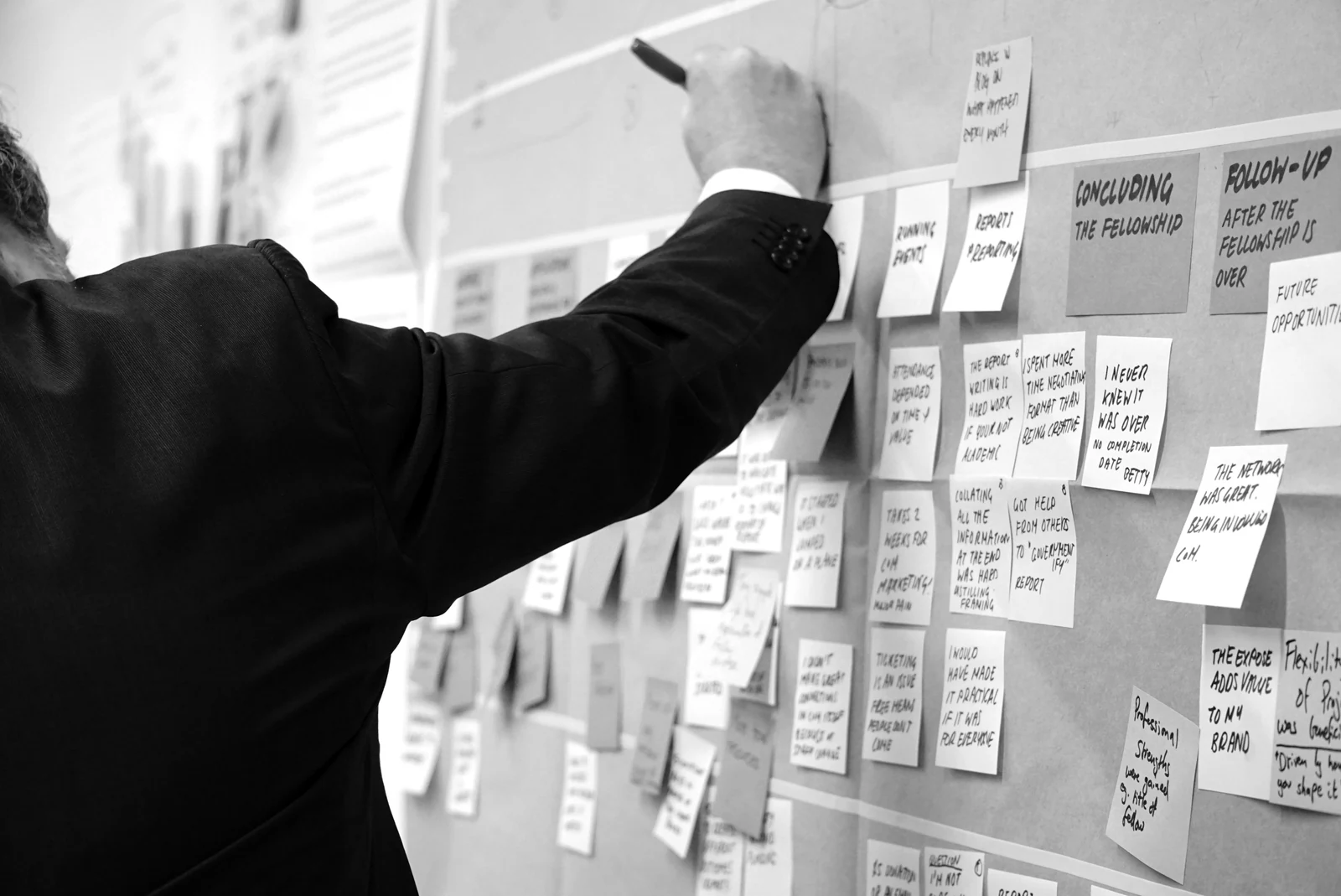 sticky notes on corkboard. Photograph accompanying Velaharra’s cultural strategy sprint guide.